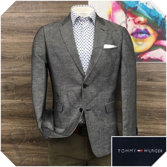 TOMMY HILFIGER Mens Blazer Sport Coat Casual Jacket Size 40R Linen Cotton‎ Suit